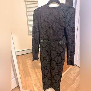 Black Crochet Knit Long Sleeve Dress